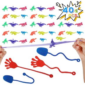 40Pcs Stretchy Novelty Glitter Toys for Kids, Giant Sticky Hands and Tongues with Dinosaur Set Wacky Fun Toys, Sensory Toys for Kid’s Class Decoration, Party Favors,Birthday Parties