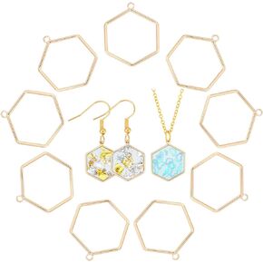 CHGCRAFT 10Pcs Real 18K Gold Plated Brass Hexagon Charms Pendants for DIY Press Flower Bracelet Necklace Jewelry Making