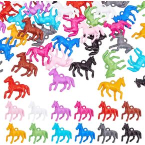 Pandahall 48pcs Opaque Acrylic Pendants 12 Colors Little Horse Animal Resin Charms Horsemanship Pendants Colorful Craft Beads for DIY Keychains Bracelet Necklace Jewelry Making
