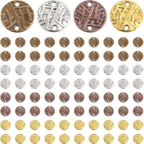 PH PandaHall 80pcs Flat Round Links 4 Colors Blank Tag Link Connectors 14mm Alloy Tibetan Jewelry Connector Charms Disc Charms for DIY Bracelet Pendant Necklace Jewelry Craft Making