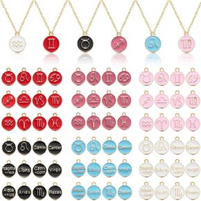 Henoyso 72 Pieces Zodiac Sign Charms Metal Round Double Sided Pendants Twelve Pendants for DIY Bangles Jewelry Making Accessories (Mixed Colors)