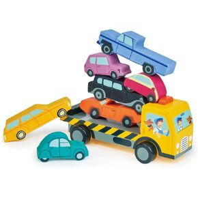 Tender Leaf Toys - Stacking Cars - 7 Wooden Stacking Toy Cars and a Wheeled Truck for Toddler Boys and Girls - Boost Fine Motor Skills and Hand-Eye Coordination - Great Gift for Car Lovers - Age 18m+
