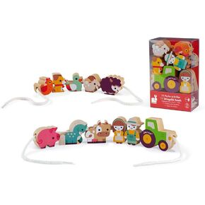 Janod Stringable Farm-Themed Wooden Beads - 11 Pieces - Ages 2+ - J05315
