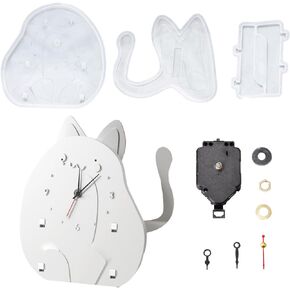 Cat Shape Clock Resin Mold, Clock Silicone Mold with Movement, Arabic Numerals Clock Mold for Epoxy Resin Casting, Desktop Decor