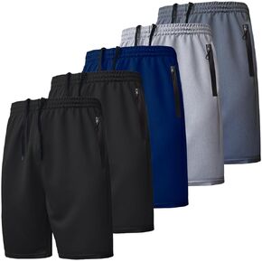 RPOVIG Men's Workout Shorts Sets 5 Pack with Zippered Pockets Basketball Gym Activewear Athletic Mesh Shorts