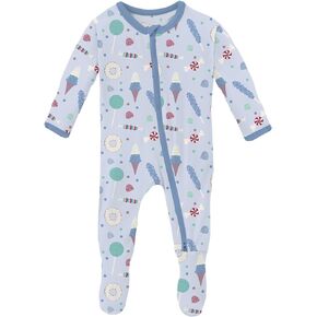 KicKee Print Footie with Zipper, Fitted Long Sleeve Pajamas, Ultra Soft Everyday One-Piece Loungewear, Baby and Kid (Dew Candy Dreams - 3-6 Months)