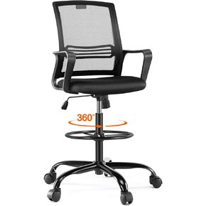 AFO Mid-Back Mesh Drafting Tall Office Chairs with Armrest for Standing Desk, Darkblack