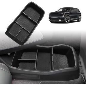 BestEvMod for EV9 Lower Center Console Organizer Tray Interior Accessories Storage Box ABS Material with PVC Trim Compatible with 2024 Kia EV9 Accessories (Lower Organizer)