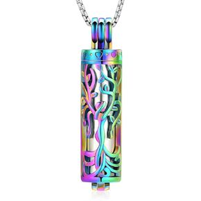 Cylinder Urn Necklace for Ashes Angel Tree of Life Cremation Jewelry Hollow Cylinder Vial Pendant Necklace Memorail Ashes Lockets for Loved Ones