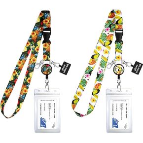 2 Pack Cruise Lanyards for Ship Cards with Phone Tether Holder. Retractable Badge Key Reel. Waterproof ID Holder Fits All Cruises Carnival Princess NCL. Cruise Essentials. Anchors Flowers Foliage