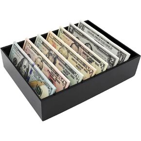 Money Organizer for Cash, 8 Compartment Black Acrylic Money Holder, Cash Tray, Cash Box, Cash Organizer for Bills