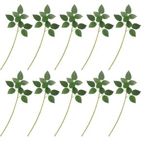 YARNOW 10pcs Artificial Floral Wire Stem with Leaves Plastic Rose Stems with Leaves Flower Wire Stems for DIY Craft