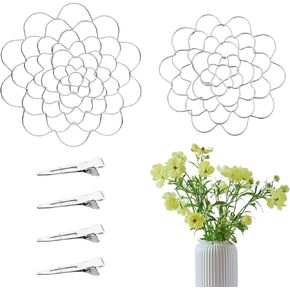 2pcs Floral Grid for Vase, 5/6in Floral Frogs with 4 Clips Metal Flower Insert Lid Wire Stem Holder Reusable Flower Arrangements Supplies Bouquets Plant Fixation