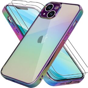 Bonoma Compatible with iPhone 16 Pro Case Bling Laser Florescent Iridescent Crystal Luxury Case Camera Protector + 2* Screen Protector Shockproof Protective Anti-Skid Edge Cover -Purple