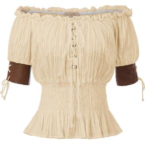 Women's Steampunk Victorian Blouse Peplum Tops Boho Off Shoulder Peasant Shirt