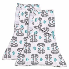 SleepingBaby Zippy Swaddle - Baby Swaddle Blankets with Convenient Bottom Zipper - Blue and Orange Elephants - Small/Medium - 2 Pack