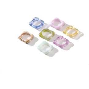 Colorful Acrylic Rings Cute Flower Trendy Resin Ring for Women Plastic Acrylic Chunky Ring Stackable Aesthetic Resin Bulk Rings