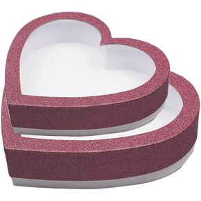 10"Cardboard Heart Shaped Mache Flowers Packaging Strawberries Sweets Gift Box with Transparent Window Set of 2(L/M) (Gold)