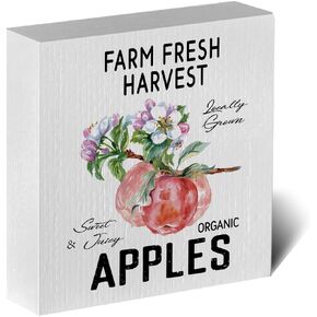 Apple Decor-Apple Decorations for Home Farmhouse-Wooden Box Sign for Kitchen Bathroom Shelf Desk Decor