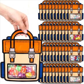 Locmeo 40 Pcs Plastic Goodie Bags Bulk Reusable Top-handle Gift Bag Birthday Goodie Bag Last Day Of School Goodie Bags Cute Backpack Goodie Bag with Handle Candy Bag for Kids Party (Orange)