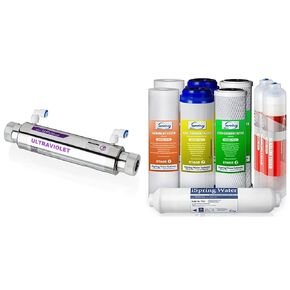 iSpring UVF11A UV Water Filter + iSpring F9K 1-Year Reverse Osmosis Replacement Filter Cartridge Pack