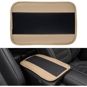 Amiss Car Armrest Storage Box Mat, Universal Waterproof PU Leather Auto Armrest Cover, Car Center Console Cover Accessories Interior Protection for Most Vehicle, SUV, Truck, Car (Black-Beige)