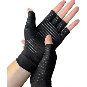 Copper Arthritis Gloves for Women - Fingerless Compression Glove Women - Compression Glove for Crocheting (Black, Small)