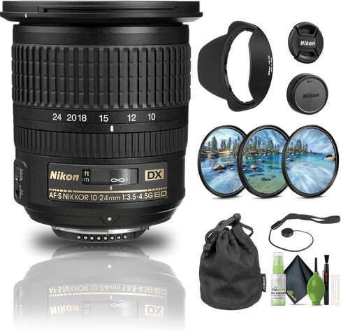 Nikon AF-S DX NIKKOR 10-24mm f/3.5-4.5G ED Lens (2181) + Filter Kit + Cap Keeper + Cleaning Kit in Saudi Arabia