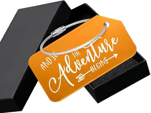 Adventure Begins Metal Luggage Tag - Stylish Travel Accessory for Globetrotters, Perfect Wedding, Birthday & All Occasion Gifts (Black) in Saudi Arabia