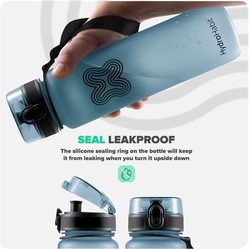 Sports Water Bottle with Time Marker Reminder - BPA Free, Non Toxic, Smooth Fast Flow Drinking, Flip Top Leak Proof Lid, Shaker Ball and Fruit Infuser Strainer - 32 oz 1 Liter Blue in Saudi Arabia