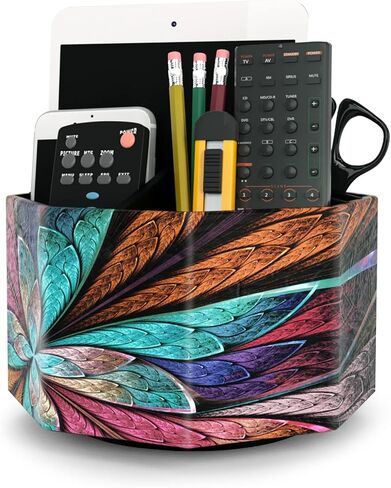 Hennaja Remote Control Holder,360° Rotating PU Leather TV Remote Caddy,Supply Organizer Desk Storage Box Room Accessories for Controller,Media,Mail,Calculator,Phone,Pencil(1-Fractal Flower,1 Pack) in Saudi Arabia