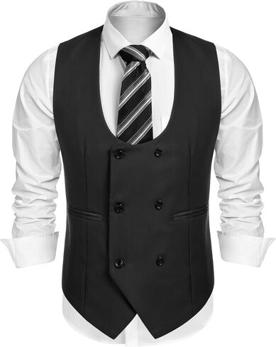 COOFANDY Men's Formal Suit Vest Double Breasted Dress Vest Slim Fit Business Waistcoat in Saudi Arabia