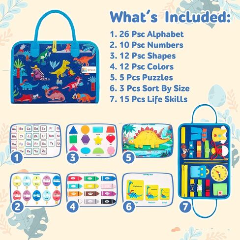 Busy Board for Toddler - Montessori Educational Toys Quiet Book - 7 in 1 Sensory Preschool Learning Activities Board - Travel Toy 2 3 4 Years Old Boys Girls Birthday Gift (Blue) in Saudi Arabia