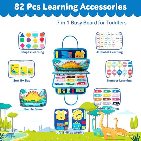 Busy Board for Toddler - Montessori Educational Toys Quiet Book - 7 in 1 Sensory Preschool Learning Activities Board - Travel Toy 2 3 4 Years Old Boys Girls Birthday Gift (Blue) in Saudi Arabia