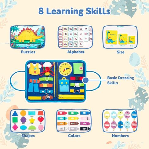 Busy Board for Toddler - Montessori Educational Toys Quiet Book - 7 in 1 Sensory Preschool Learning Activities Board - Travel Toy 2 3 4 Years Old Boys Girls Birthday Gift (Blue) in Saudi Arabia