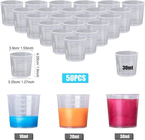 Woohome 100 PCS Transparent Scale Cups 20 ml 30 ml Plastic Graduated Cups Measuring Cups for Epoxy Resin with Stirring Stick for Mixing Resin, Stain, Epoxy and Paint in Saudi Arabia