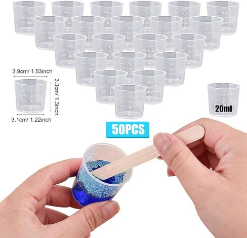 Woohome 100 PCS Transparent Scale Cups 20 ml 30 ml Plastic Graduated Cups Measuring Cups for Epoxy Resin with Stirring Stick for Mixing Resin, Stain, Epoxy and Paint in Saudi Arabia