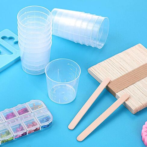 Woohome 100 PCS Transparent Scale Cups 20 ml 30 ml Plastic Graduated Cups Measuring Cups for Epoxy Resin with Stirring Stick for Mixing Resin, Stain, Epoxy and Paint in Saudi Arabia
