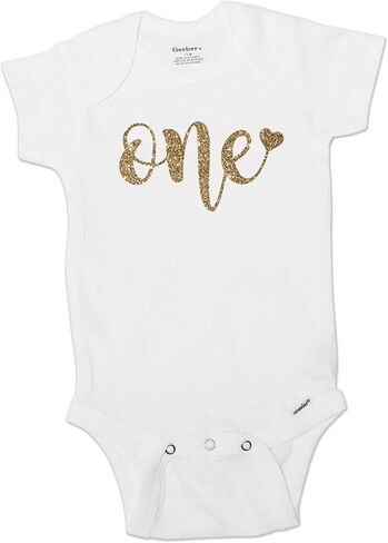 1st Birthday Onesie Girl, First Birthday Outfit Girl, 1 Year Old Girl, Smash Cake Outfit, Sparkle Glitter Gold Bodysuit, Short Sleeve 002 (12-18 Month Short Sleeve) in Saudi Arabia
