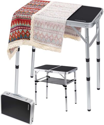 Camping Table with table cloth Portable Small Folding alumiumum Table Adjustable Height with 2 Hooks Easy Holders Sturdy Outdoor Picnic Beach BBQ Cooking in Saudi Arabia