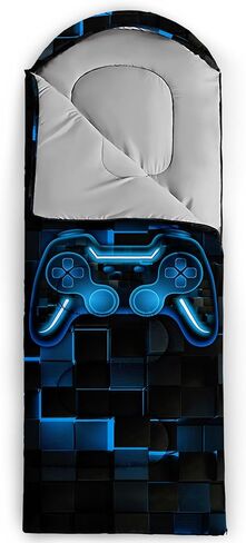 Axolotl Gamepad Sleeping Bag,3 Season Warm and Cool Weather Game Console Sleeping Bag for Boys Teens,Waterproof Lightweight Geometry Hexagonal Sleeping Bag for Traveling,Outdoors Camping,Blue,Black in Kuwait