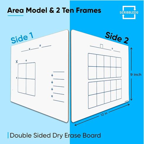 SCRIBBLEDO Dry Erase Ten Frame Area Model Board 9" x 12" Double Sided Whiteboard Math manipulatives for Kids - Area Model and 2 Ten Frames Math Practice for Addition Subtraction and Multiplication in Saudi Arabia