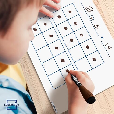 SCRIBBLEDO Dry Erase Ten Frame Area Model Board 9" x 12" Double Sided Whiteboard Math manipulatives for Kids - Area Model and 2 Ten Frames Math Practice for Addition Subtraction and Multiplication in Saudi Arabia