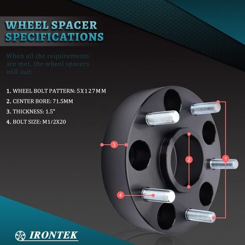IRONTEK 1.5" 5x127mm Wheel Spacers for Jeep JK 5x5 Hubcentric Spacer Adapters (71.5mm Hub Bore,1/2" x20 Studs) Fits for Jeep 99-10 Grand Cherokee WJ/WK, 07-18 Wrangler JK/JKU, 06-10 Commander XK 38mm in Saudi Arabia