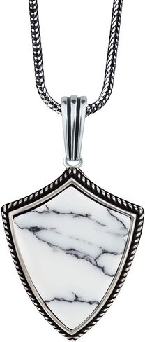 Mens Gemstone Shield Necklace, Arrowhead Gemstone Pendant, Sterling Silver Shield Necklace, Shield Pendant for Men, Birthday Gift Jewelry (White Turquoise) in Saudi Arabia