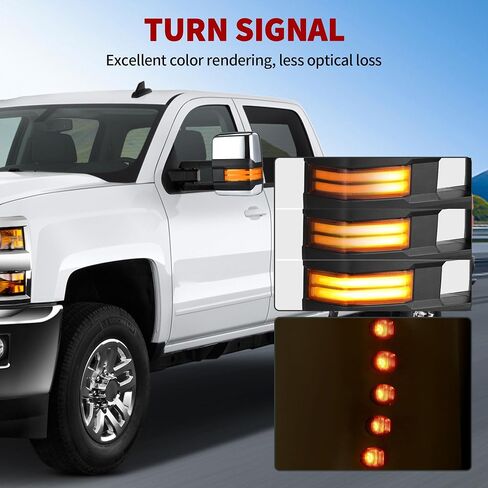YITAMOTOR Towing Mirrors Compatible with 2003-2006 Chevy Silverado GMC Sierra 1500 2500 3500, 03-06 Tahoe Suburban Yukon Power Heated LED Dynamic Sequence Turn Signal Lights Tow Mirror Pair Set Black in Saudi Arabia