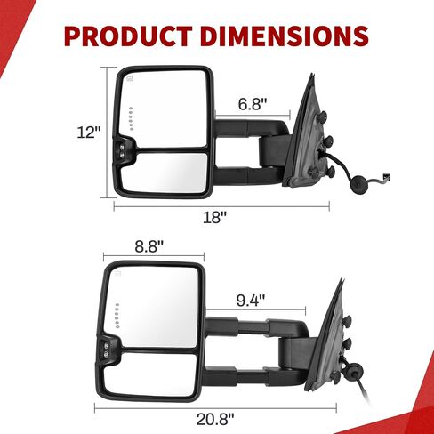 YITAMOTOR Towing Mirrors Compatible with 2003-2006 Chevy Silverado GMC Sierra 1500 2500 3500, 03-06 Tahoe Suburban Yukon Power Heated LED Dynamic Sequence Turn Signal Lights Tow Mirror Pair Set Black in Saudi Arabia
