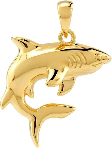 Silvershake White Gold Plated or Yellow Gold Plated 925 Sterling Silver Shark Sealife Casual Pendant Jewelry for Women or Teens in Saudi Arabia