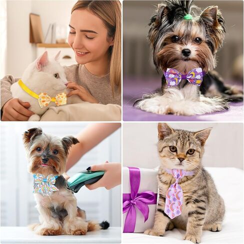Reginary 100 Pieces Dog Bows Set Include Dog Bows Bow Ties for Dogs Bows, 50 Dog Bow Ties and 50 Dog Neckties for Small Medium Dogs Supply (Rainbow) in Saudi Arabia