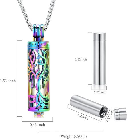 Cylinder Urn Necklace for Ashes Angel Tree of Life Cremation Jewelry Hollow Cylinder Vial Pendant Necklace Memorail Ashes Lockets for Loved Ones in Saudi Arabia